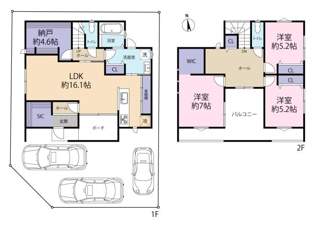 堺市中区辻之 中古戸建の間取り|◆納戸・WICなど収納豊富な邸宅です！カースペース３台！（車種によります）