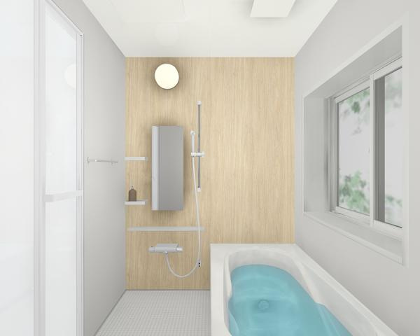 五戸町字中道十文字の内観：施工例|【同仕様画像】ユニットバスは新品に交換します。浴槽は大人も足を伸ばしてゆったり浸かれる広さです。