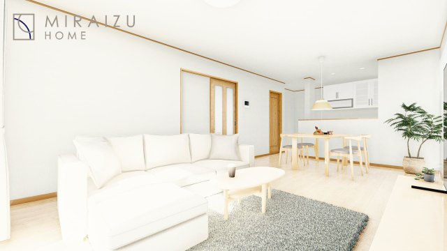 【完成予想図】 | 陽当たりが心地の良いリビング空間です。日中はカーテンを開けて自然な光を取り込みリラックスして過ごしたいですね、照明器具もセンスの良いものを使いたいですね。
