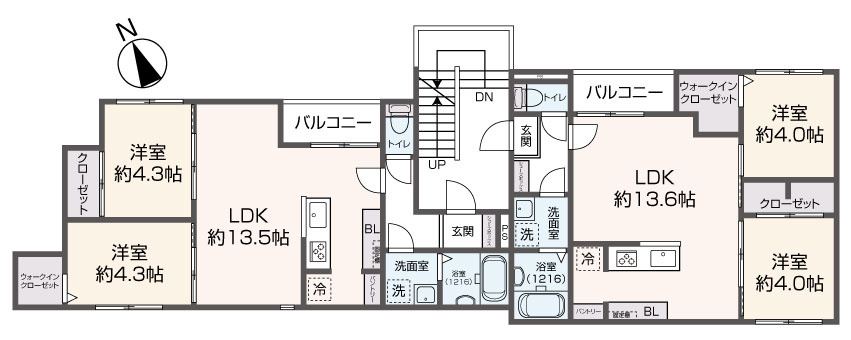 【間取り】 | シュロス陣原 | 左のお部屋が202号室です。
