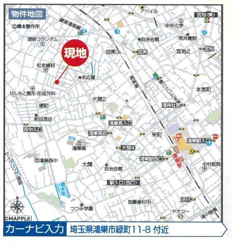 仲介手数料無料　新築戸建　鴻巣市緑町　全１棟の地図