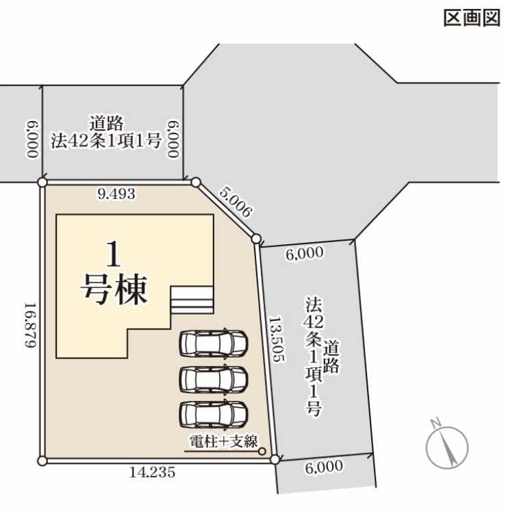【LiveleGarden】下野市緑 第2 全1棟の区画図|○限定1邸○
北東角地！敷地67坪超え！駐車スペース3台ございます♪