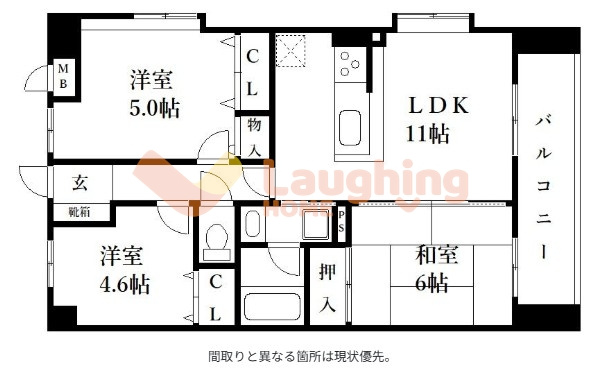久留米市合川町の賃貸マンションの間取り