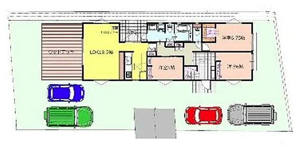 清瀬市中里2丁目・全1棟　新築一戸建　～平屋建て・駐車4台～の区画図|敷地広々88.68坪！カースペース4台分ございます！