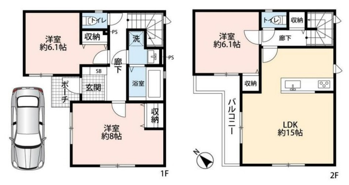所沢市西新井町　中古一戸建　～築浅・全居室6帖以上～の間取り|全居室6帖以上のゆとりある3LDK！