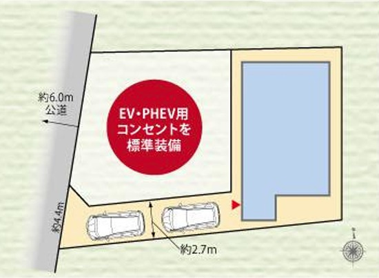 所沢市上新井2丁目・全1棟　新築一戸建　～リビング吹抜け～の区画図|ゆとりある敷地37坪。カースペースは縦列2台分ございます。