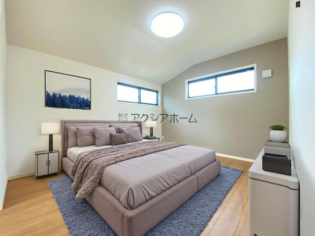 所沢市上新井2丁目・全1棟　新築一戸建　～リビング吹抜け～の寝室|洋室7.3帖（家具はCG画像での表示になります）