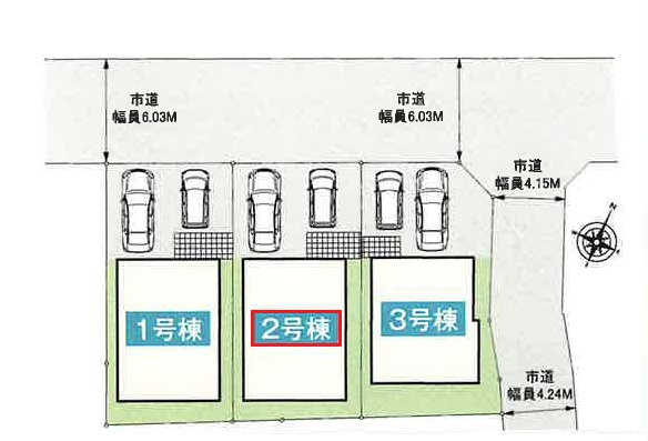 所沢市山口・全3棟　新築未入居一戸建て　2号棟の区画図|【全3棟・2号棟】