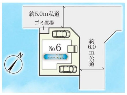 清瀬市中里5丁目・全1棟　新築未入居一戸建て　～駐車2台～の区画図|北西×北東角地に面した土地約30.41坪
