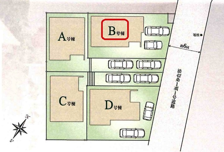 所沢市東所沢3丁目・全4棟　新築一戸建　B号棟の区画図|【全4棟・B号棟】カースペース2台（車種による）・土地面積125.15平米（約37.85坪）