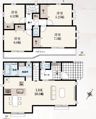 所沢市東所沢3丁目・全4棟　新築一戸建　D号棟の区画図|【全4棟・D号棟】カースペース2台（車種による）・土地面積125.89平米（約38.08坪）