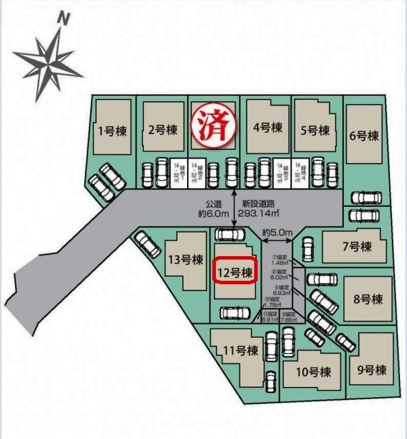 東久留米市下里5丁目・全13棟　新築一戸建　12号棟の区画図|【全13棟・12号棟】カースペース2台・土地面積124.43平米(約37.64坪）