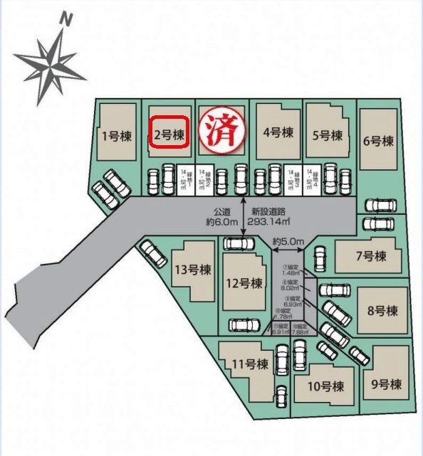 東久留米市下里5丁目・全13棟　新築一戸建　2号棟の区画図|【全13棟・2号棟】カースペース並列2台・土地面積124.52平米(約37.66坪）