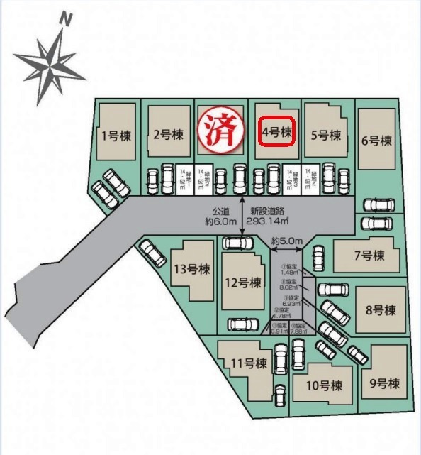 東久留米市下里5丁目・全13棟　新築一戸建　4号棟の区画図|【全13棟・4号棟】カースペース並列2台・土地面積124.52平米(約37.66坪）