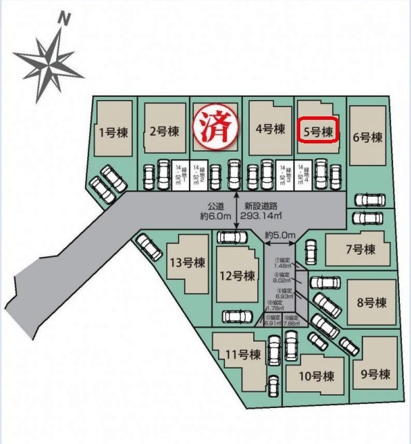 東久留米市下里5丁目・全13棟　新築一戸建　5号棟の区画図|【全13棟・5号棟】カースペース並列2台・土地面積124.52平米(約37.66坪）