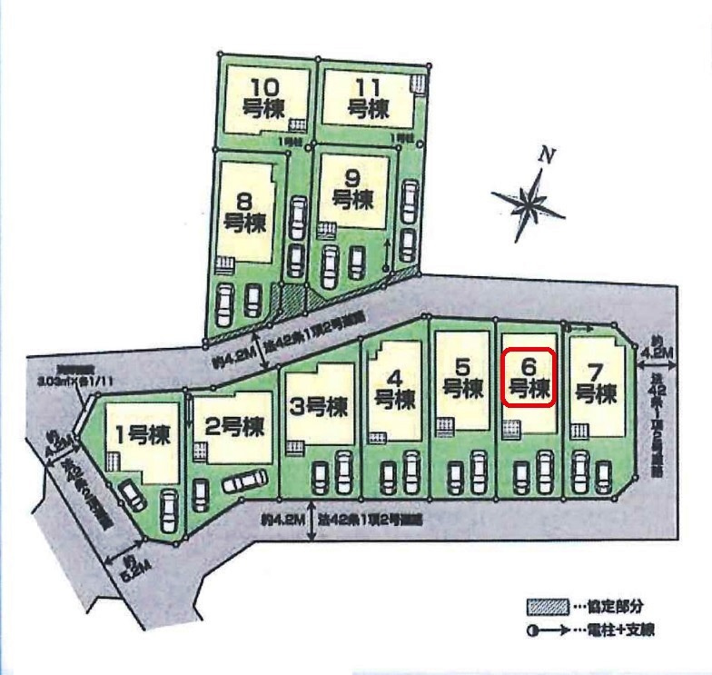 所沢市下安松・全11棟　新築一戸建　6号棟の区画図|【全11棟・6号棟】土地面積120.28平米（約36.38坪）