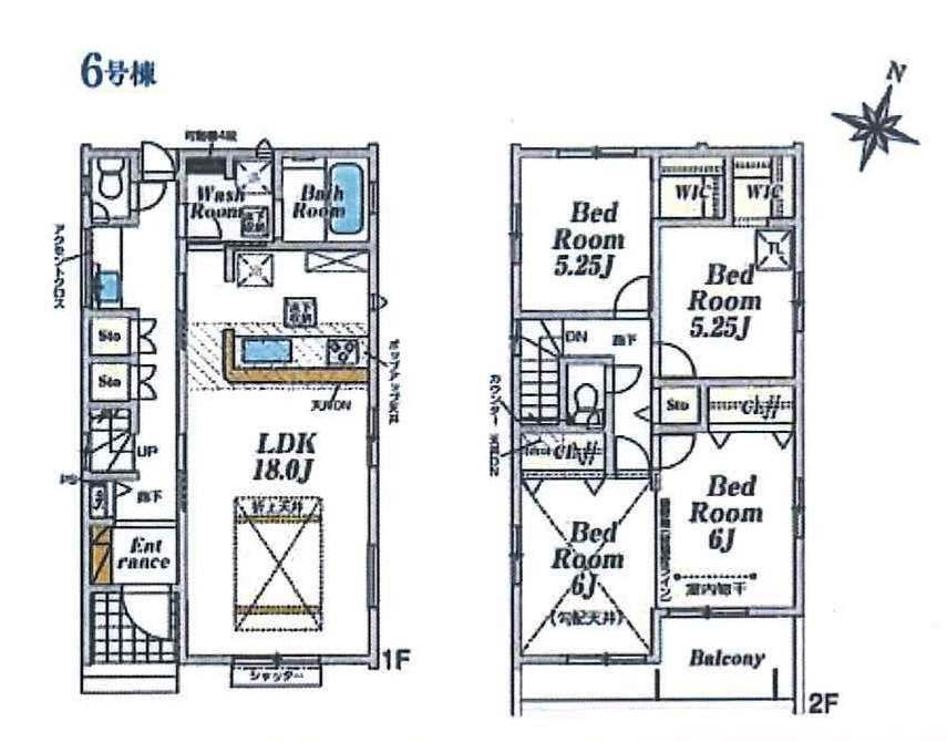 所沢市下安松・全11棟　新築一戸建　6号棟の間取り|【全11棟・6号棟】南向きのLDK18帖、2階に洋室4室配置した4LDK!