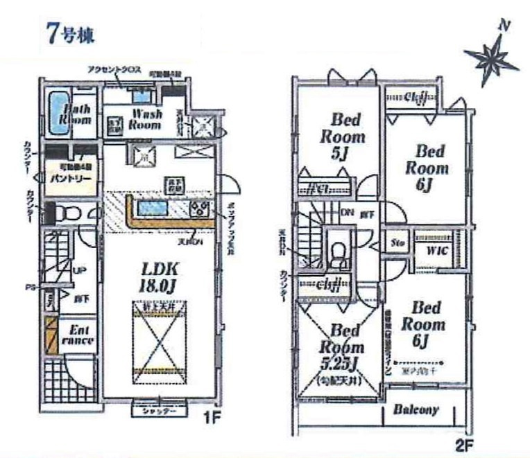 所沢市下安松・全11棟　新築一戸建　7号棟の間取り|【全11棟・7号棟】南向きのLDK18帖、2階に洋室4室配置した4LDK!