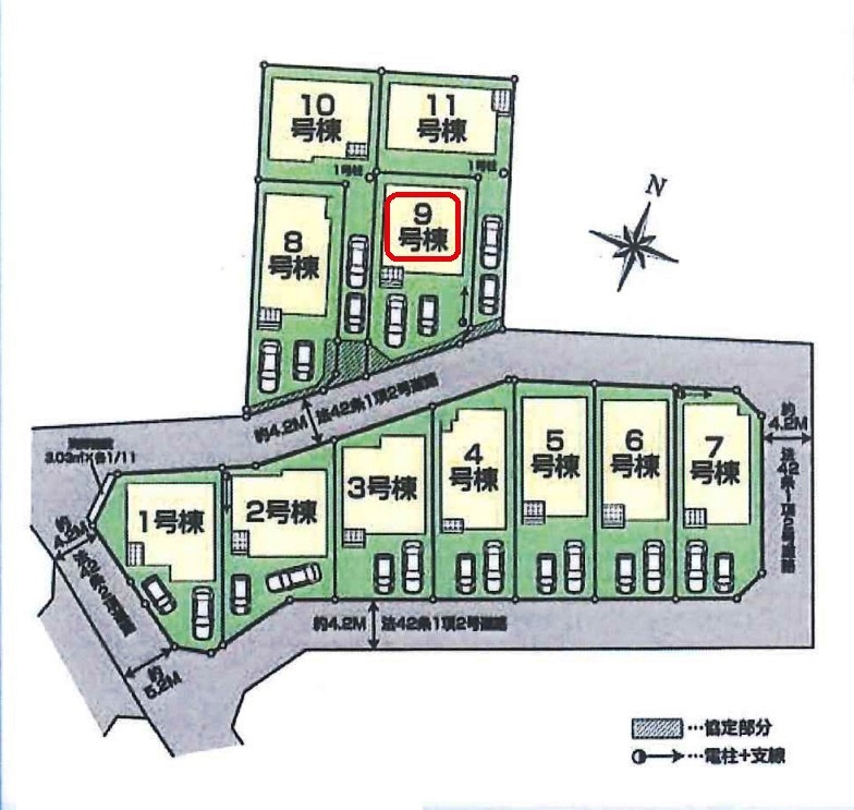 所沢市下安松・全11棟　新築一戸建　9号棟の区画図|【全11棟・9号棟】土地面積130.90平米（約39.59坪）