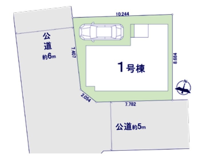東大和市清水4丁目・全1棟　新築一戸建　～LDK17帖～の区画図|南西角地・土地面積83.7平米（約25.31坪）