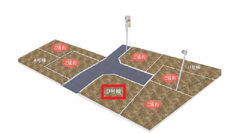 東村山市久米川町2丁目・全8棟　新築一戸建　D号棟の区画図|【全8棟・D号棟】
日当たり・通風良好な北西角地です。