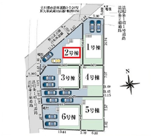武蔵村山市本町3丁目・全6棟　新築一戸建　2号棟の区画図|【全6棟・2号棟】
駐車2台可能です。(車種制限あり)