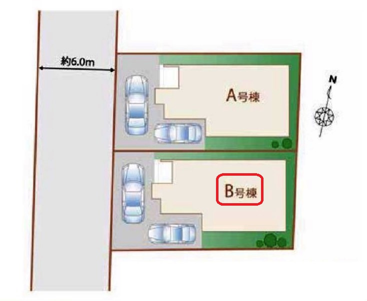 所沢市山口・全2棟　新築一戸建　B号棟　～LDK14帖～の区画図|【全2棟・B号棟】整形地・土地面積105.23平米（約31.83坪）