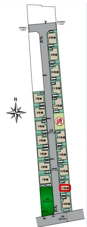 東村山市青葉町1丁目・全18棟　新築一戸建　17号棟の区画図|【全体図】