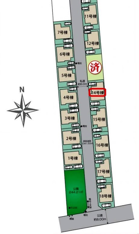東村山市青葉町1丁目・全18棟　新築一戸建　14号棟の区画図|【全18棟・14号棟】整形地・土地面積113.01平米（約34.18坪）