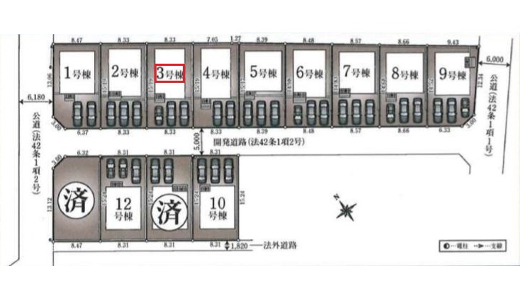 武蔵村山市残堀5丁目・全13棟　新築一戸建　3号棟の区画図|【全14棟・3号棟】
南道路に面し日当たり良好です。