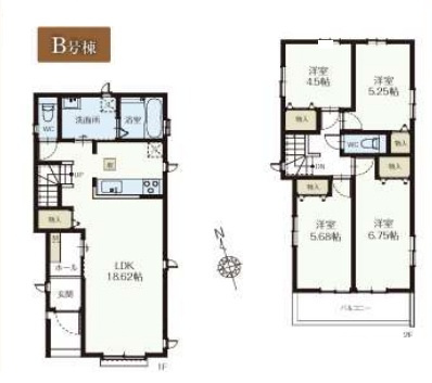 所沢市上新井2丁目・全8棟　新築一戸建　B号棟の区画図|【全8棟・B号棟】
並列駐車2台可、南道路に面し日当たり良好です。