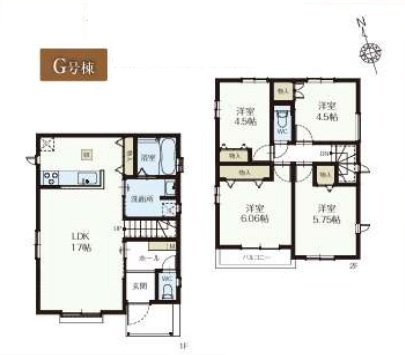所沢市上新井2丁目・全8棟　新築一戸建　G号棟の区画図|【全8棟・G号棟】
縦列駐車2台可能です。