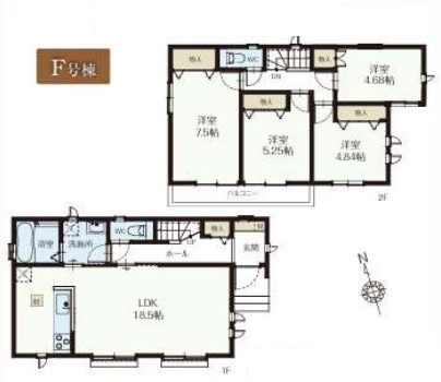 所沢市上新井2丁目・全8棟　新築一戸建　F号棟の区画図|【全8棟・F棟】
並列駐車2台可能です。