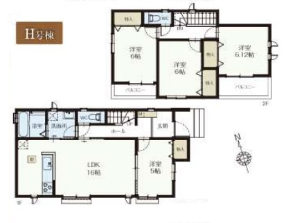 所沢市上新井2丁目・全8棟　新築一戸建　H号棟の区画図|【全8棟・H号棟】
並列駐車2台可能です。