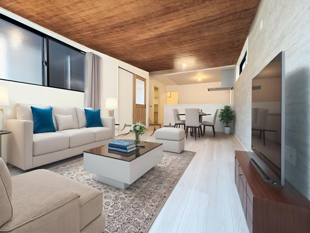 所沢市北原町・全1棟　新築一戸建　～LDK18.6帖～の居間・リビング|（家具はCG画像での表示になります）