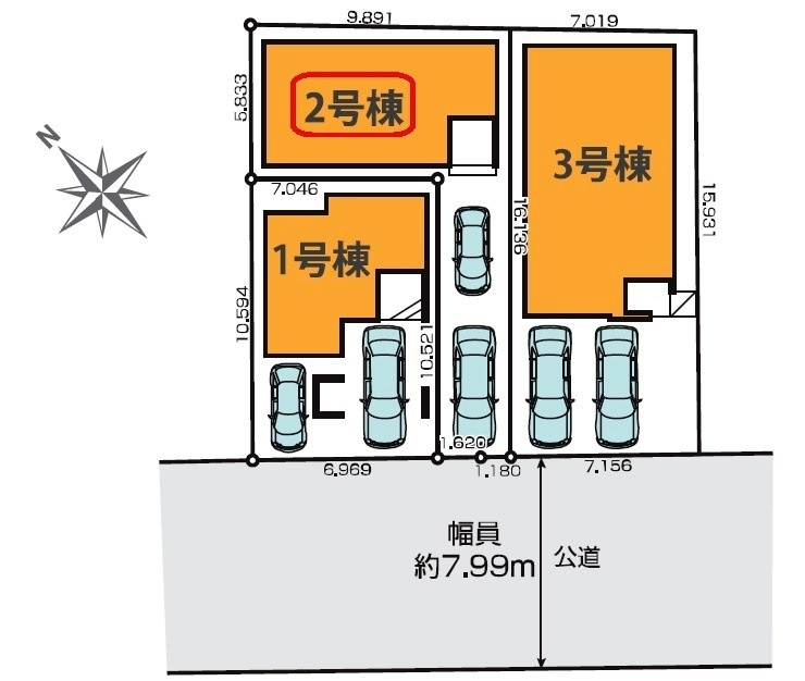 所沢市緑町4丁目・全3棟　新築一戸建　2号棟　～3階建～の区画図|【全3棟・2号棟】土地面積86.06平米（約26.03坪）