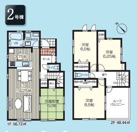 所沢市山口・全2棟　新築一戸建　2号棟　～和室あり～の間取り|お昼寝の時やゲストルームとしてなど様々な使い方ができる和室のある4LDKです♪