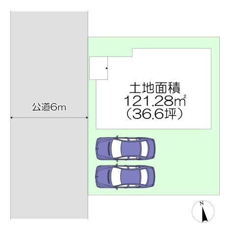 【区画図】 | 小平市上水新町1丁目　中古一戸建　～築浅・駐車並列2台～ | ゆとりある敷地36坪。南側にゆったりとしたカースペースとお庭がございます♪