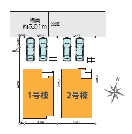 所沢市中新井5丁目・全2棟　新築一戸建　2号棟の区画図|綺麗な整形地の38坪。カースペースは並列2台分ございます。