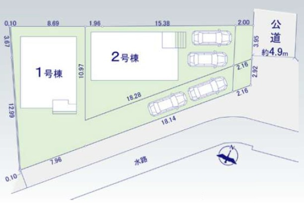 所沢市小手指南2丁目・全2棟　新築一戸建　1号棟の区画図|南側が開けているため大変陽当たり良好です♪