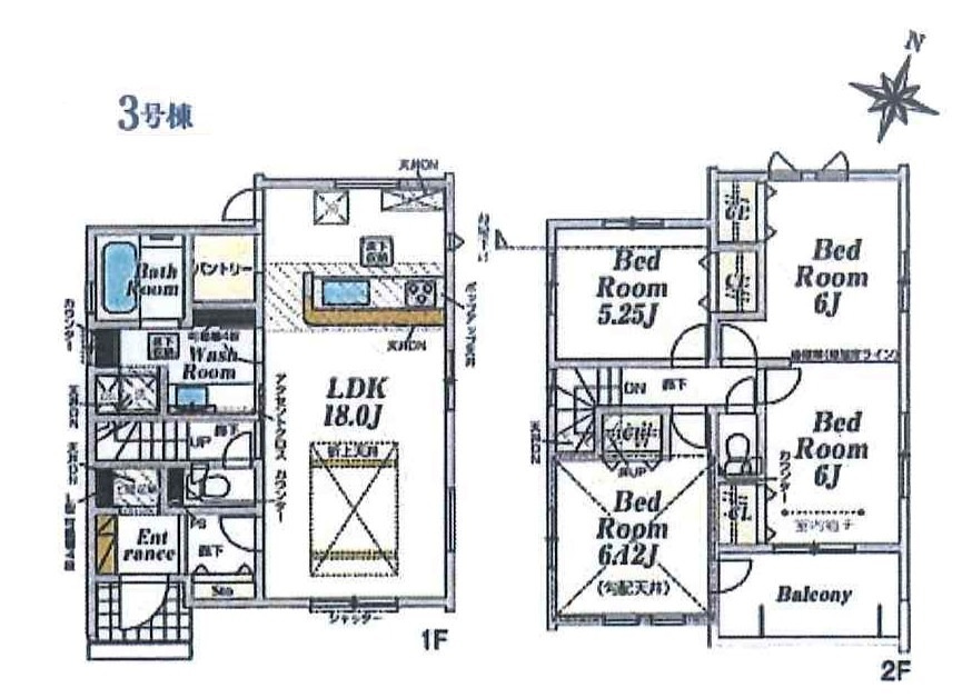 所沢市下安松・全11棟　新築一戸建　3号棟の間取り|【全11棟・3号棟】南向きのLDK18帖、全居室2面採光の4LDK!
