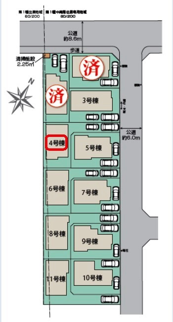 所沢市東所沢和田3丁目・全11棟　新築一戸建　4号棟の区画図|【全11棟・4号棟】土地面積127.20平米（約38.47坪）