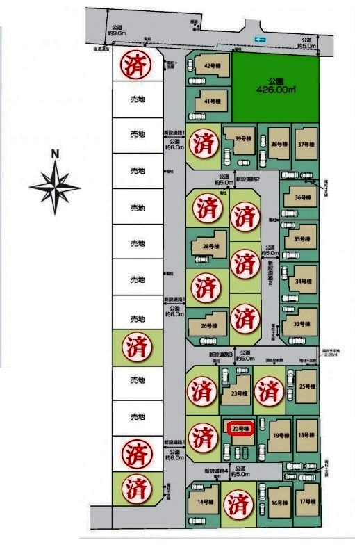 東久留米市前沢3丁目・全42棟　新築一戸建　20号棟の区画図|【全42棟・20号棟】
日当たり・通風良好、駐車2台可能です(車種制限あり)