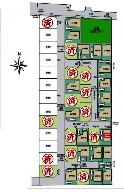 東久留米市前沢3丁目・全42棟　新築一戸建　25号棟の区画図|【全42棟・25号棟】
日当たり・通風良好、駐車2台可能です(車種制限あり)