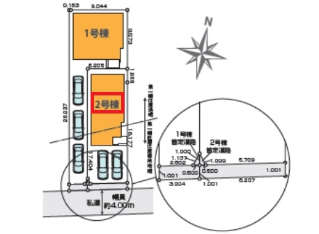 所沢市向陽町・全2棟　新築一戸建　2号棟の区画図|【全2棟・2号棟】
南道路に面し日当たり良好、駐車並列2台可能です。
