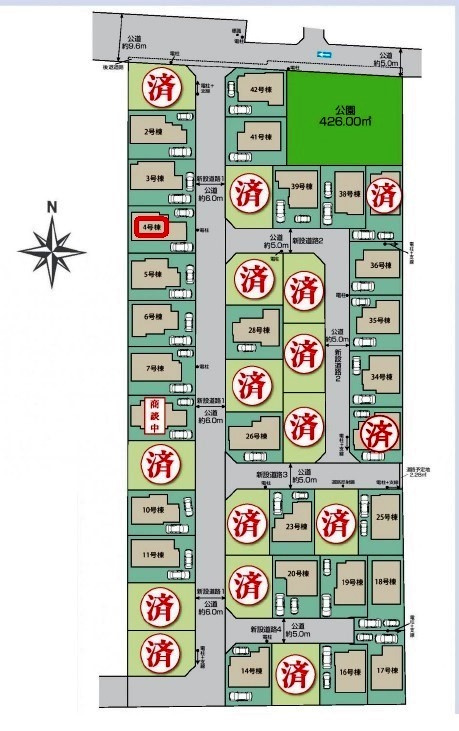 東久留米市前沢3丁目・全42棟　新築一戸建　4号棟の区画図|【全42棟・4号棟】
駐車2台可能です(車種制限あり)
