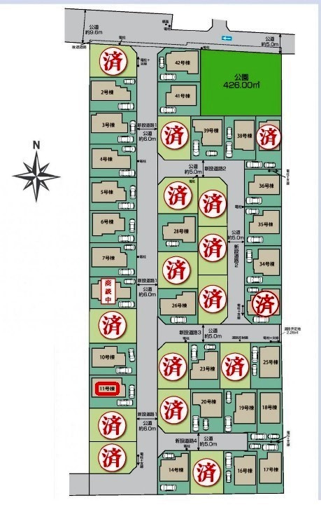 東久留米市前沢3丁目・全42棟　新築一戸建　11号棟の区画図|【全42棟・11号棟】
駐車2台可能です(車種制限あり)