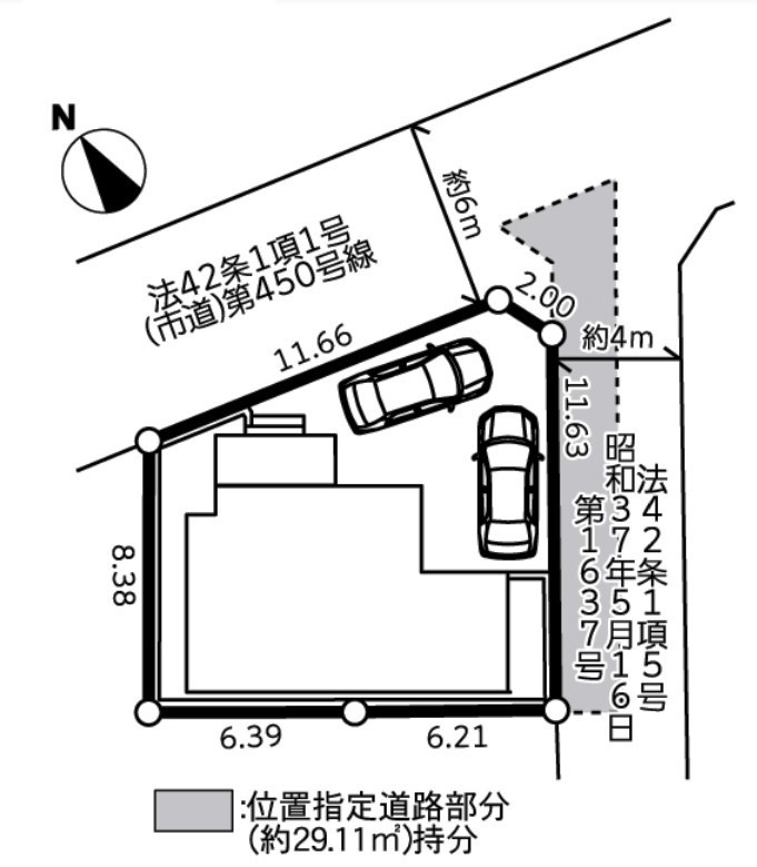 東村山市久米川町1丁目・全1棟　新築一戸建　の区画図|開放感ある角地・土地面積164.45平米（約49.74坪）