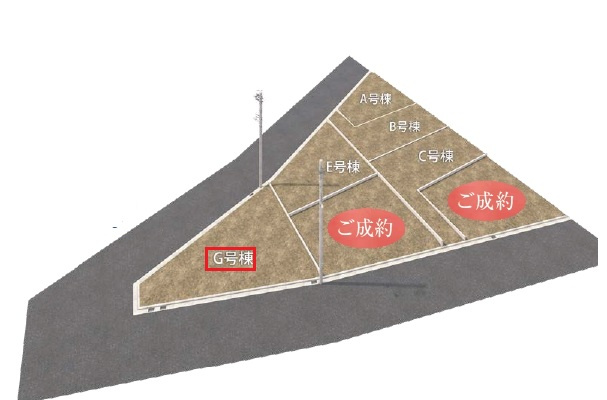 東村山市久米川町2丁目・全7棟　新築一戸建　G号棟の区画図|【全7棟・G号棟】
開放感ある東西両面道路、駐車2台可能(車種制限あり)です。