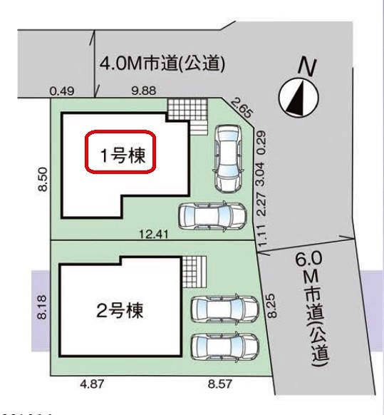 東久留米市氷川台2丁目・全2棟　新築一戸建　1号棟の区画図|【全2棟・1号棟】カースペース2台・土地面積103.10平米（約31.18坪）